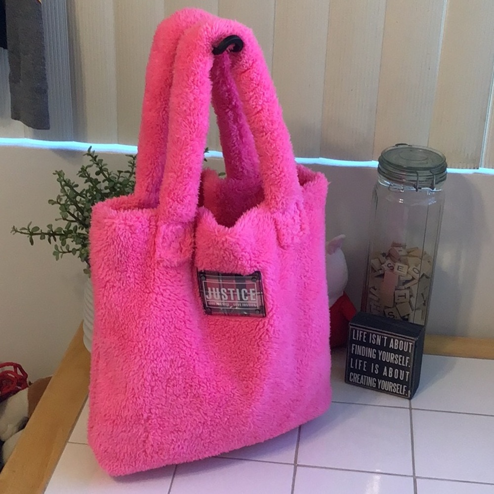 ‘Justice’ Faux Fur Hot Pink Tote/Purse